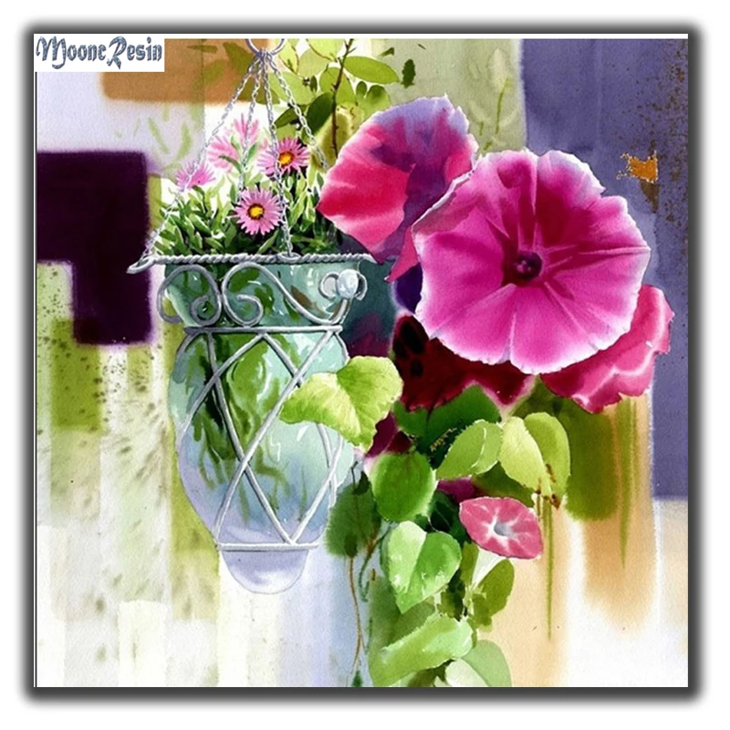 MOONCRESIN Diy Diamond Painting Cross Stit Pink Flowers Full Diamond Embroidery Morning Glory Decorative Square Diamond Mosaic