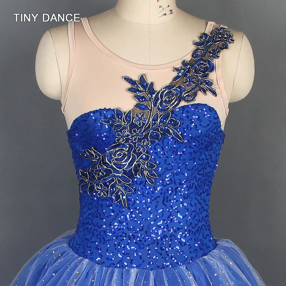 Vestido de lentejuelas brillantes para niño y adulto, tutú de Ballet romántico azul brillante, traje de espectáculo de escenario, vestido de baile