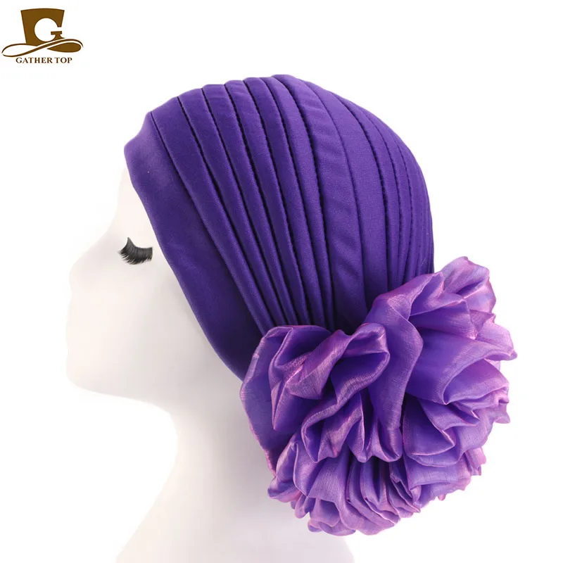 New fashion Women Luxury Flower Muslim Turban Wedding Party Cap Head Wrap Ladies Head Wear Beanie Hat Femme Hair Accessories