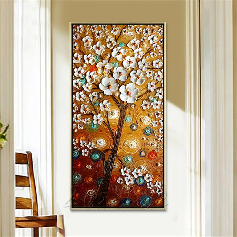 

Canvas Painting Hand Painted palette knife 3D texture Flower Tree Wall Pictures For Living Room Christmas decorations for home13