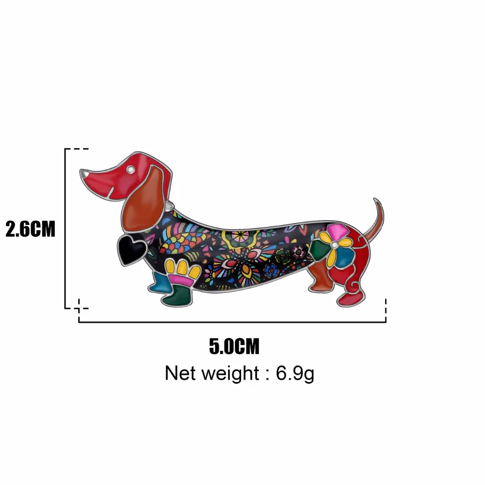 Bonsny Statement Alloy Enamel Smile Dachshund Dog Brooches Clothes Scarf Decoration Jewelry Pin For Women Girls Gift Bijoux