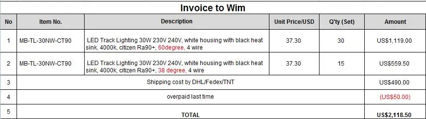 

Invoice to Wim