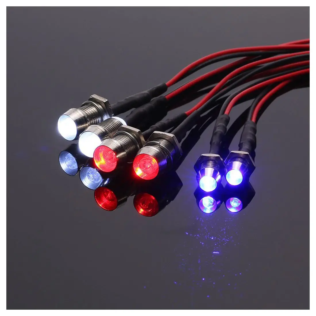 Baru 6 Kit Lampu LED 2 Putih 2 Merah 2 Biru untuk 1/10 1/8 Traxxas HSP SCX10 D90 HPI RC Mobil