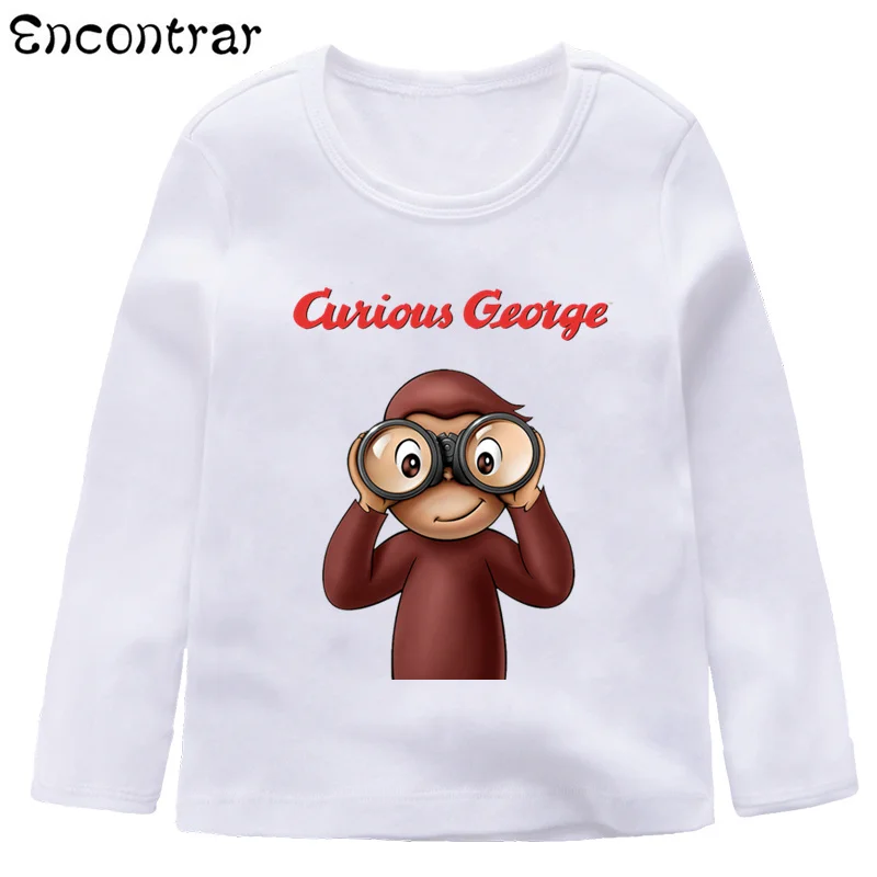 Kids Cartoon Curious George Design T Shirt Boys/Girls Casual Long Sleeve Tops Children's Funny White T-Shirt,LKP3067