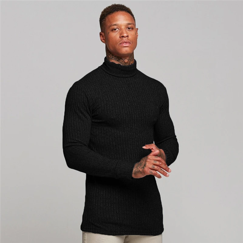 Muscleguys New Spring High Neck Warm Sweater Men Fashion Brand Turtleneck Mens Sweaters Slim Fit Pullover Men Knitwear Male