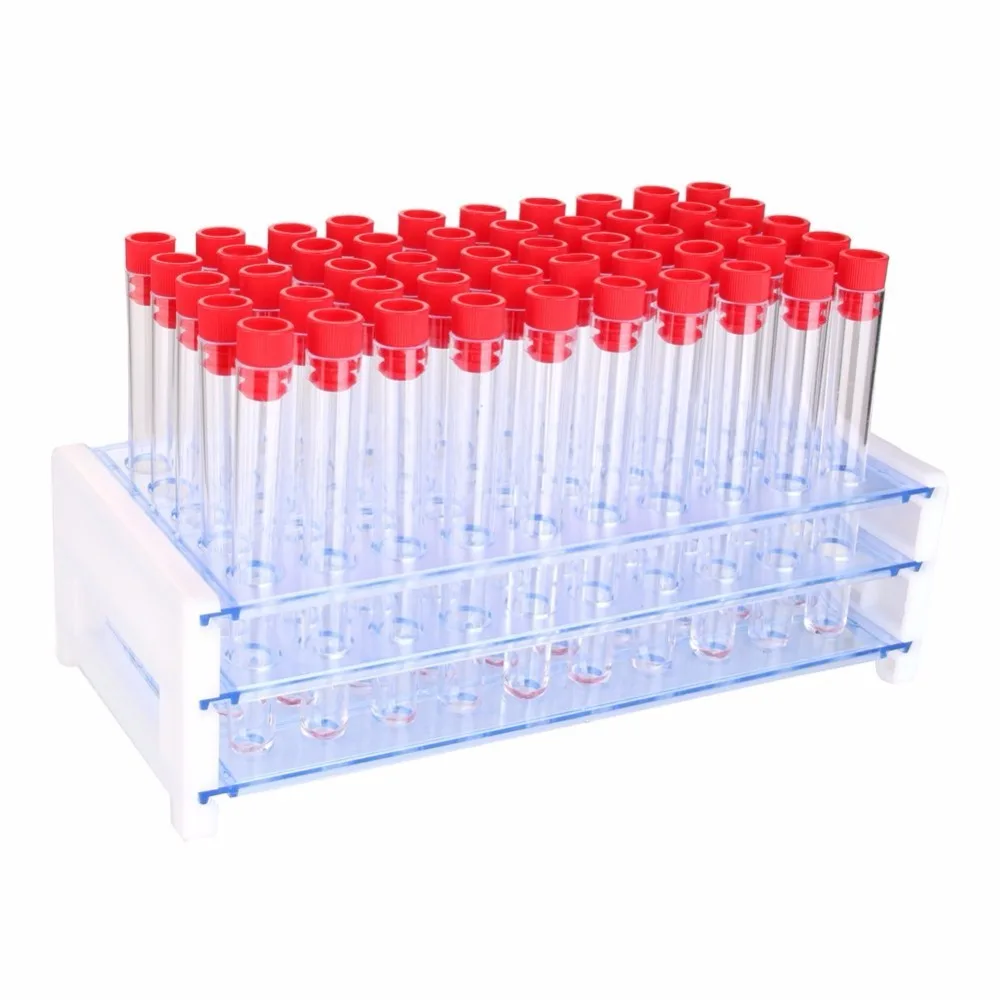 

50 piece Tube - 13x100mm Clear Plastic Test Tube Set with Caps and Rack