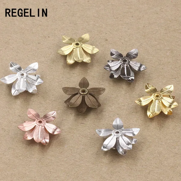 REGELIN Copper Filigree Flowers Base Connector Bead Cap Charms Setting For Jewelry Making Components 10pcs 6*15mm 7 Colors