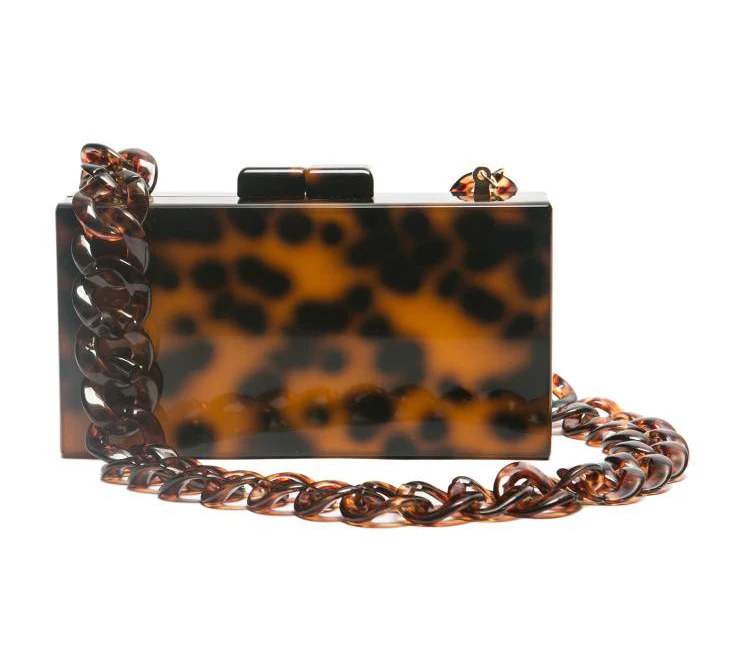 Leopard Color Acrylic Box Clutches With Resin Chain Red Fabric Acrylic Clasp Women Brand Lady Party Beach Evening Handbags Bags