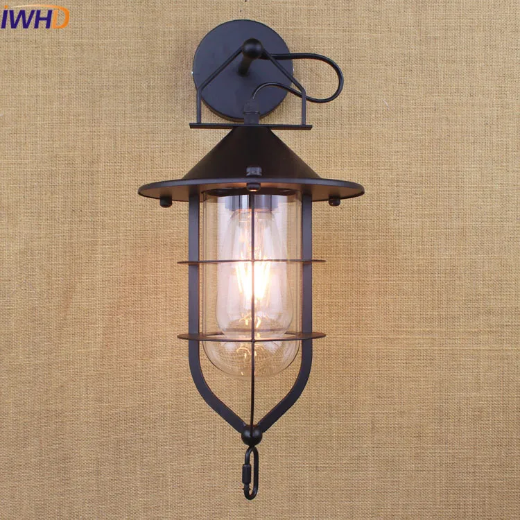 

IWHD Vintage Iron Cage Wall Lamp Led Retro Loft Hallway Stairs Lampen Light Restaurant Wall Sconces applique murales Lamparas