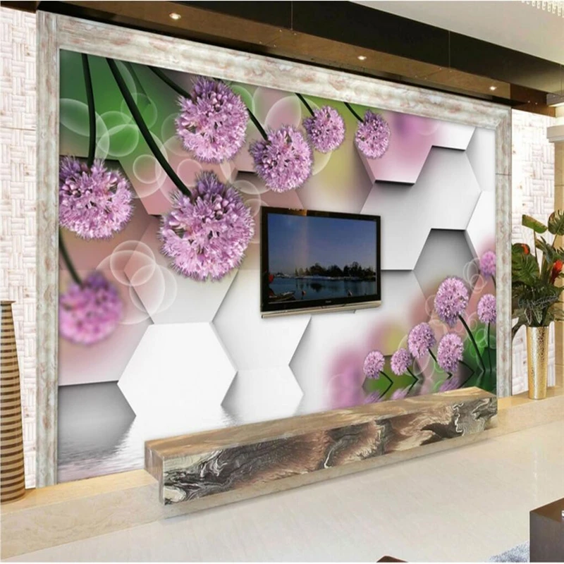 

beibehang Custom Photo Wallpaper Mural 3D Background Wall Dream Purple Chive Flower papel de parede 3d para sala atacado