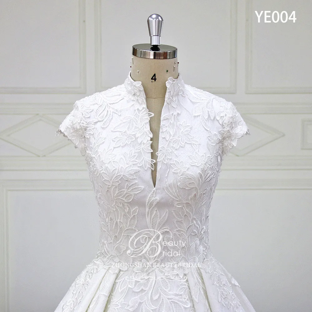 Rming a linha vestidos de casamento applique laço zíper voltar vestido de noiva venda quente do vintage ye004