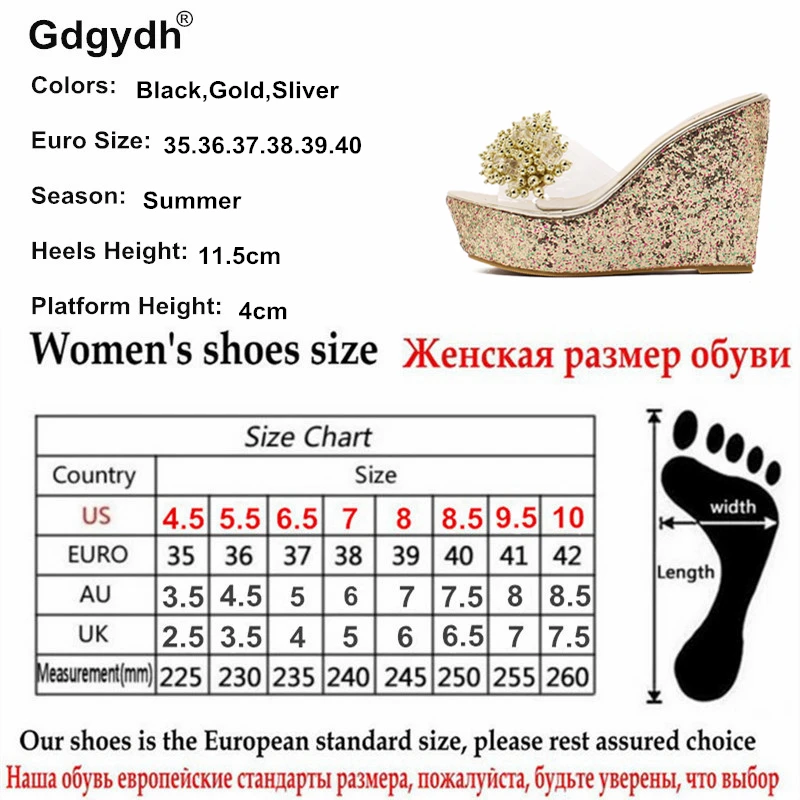 Gdgydh sandali con zeppa di strass donna estate Sexy ciabatte con perline Casual Open Toe sandali femminili scarpe con plateau