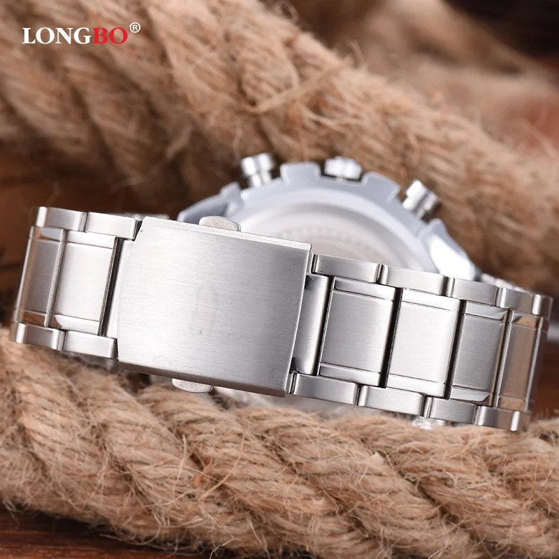 Longbo Militer Pria Penuh Stainless Steel Band Olahraga Arloji Kuarsa Dial Jam untuk Laki-laki Rekreasi Mahasiswa Watch Relogio Masculino