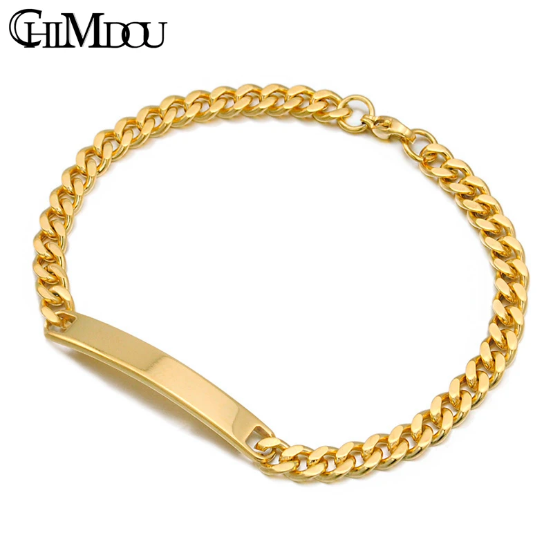 CHIMDOU Silver Color Stainless Steel Bracelet Women Jewelry Curb Chain Blank ID Bracelet Fashion Jewellery AB143