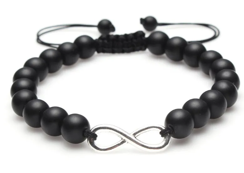 8mm kft43 gold 8 infinity black volcanic lava Stone bead Frosted agate white Howlite Macrame Braided adjusted Bracelet