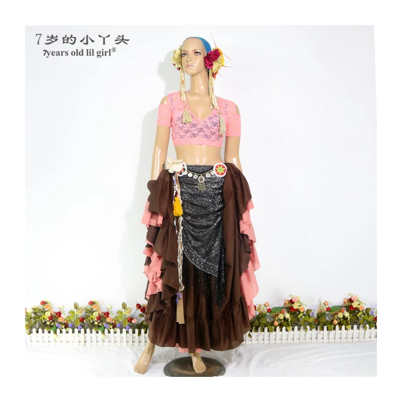 Iace-Top de danza del vientre Ats Tribal Choli, traje de manga corta para mujer BAA06 10