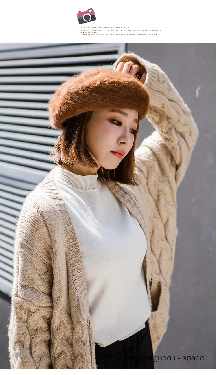 New Fashion Cheap Rabbit Fur Winter Beret Hat for Women Knitted Hat fashion Beret for Adult Girl Solid Colors Fashion Lady Cap