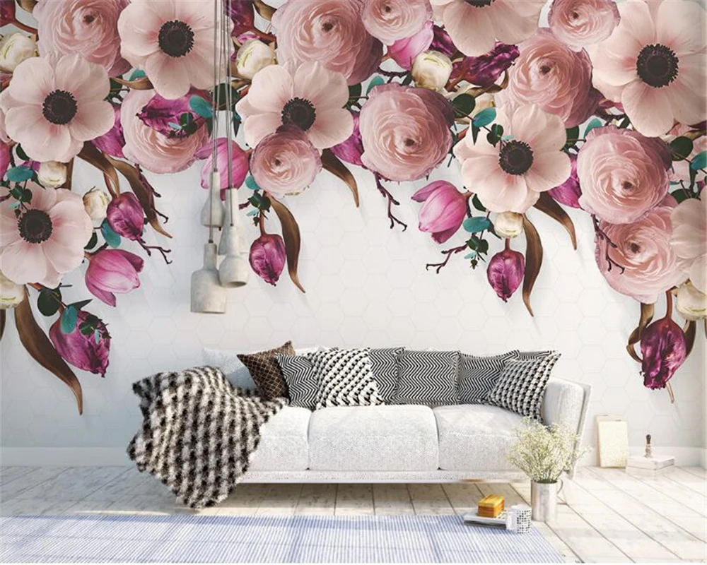 

beibehang Custom silk cloth wall paper American hand-painted rose flower rattan modern background papel de parede 3d wallpaper