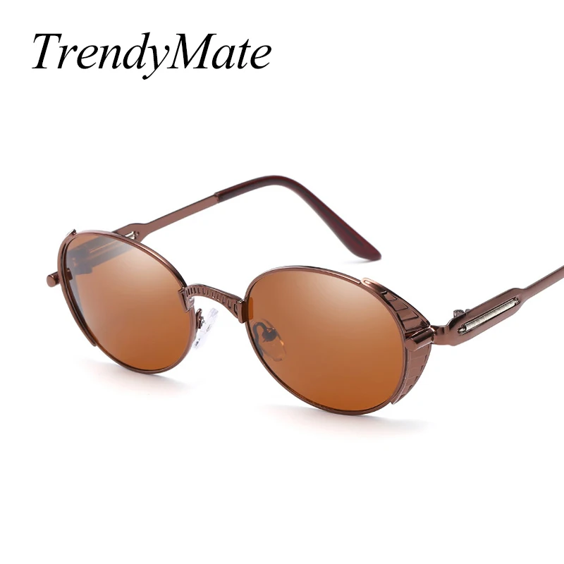 

TrednyMate Sunglasses Steampunk Men Sunglass Retro Vintage Round Metal Wrap Sunglasses Brand Designer Glasses UV400 Brown 1194T