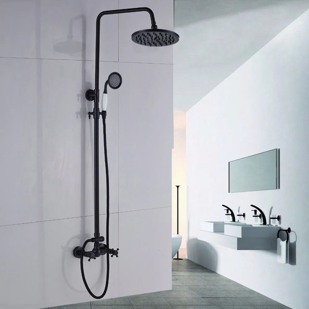 Bathroom Rainfall Shower Faucet Set Mixer Tap With Hand Sprayer Wall Mounted Double Handles Shower Mixer Set KD210