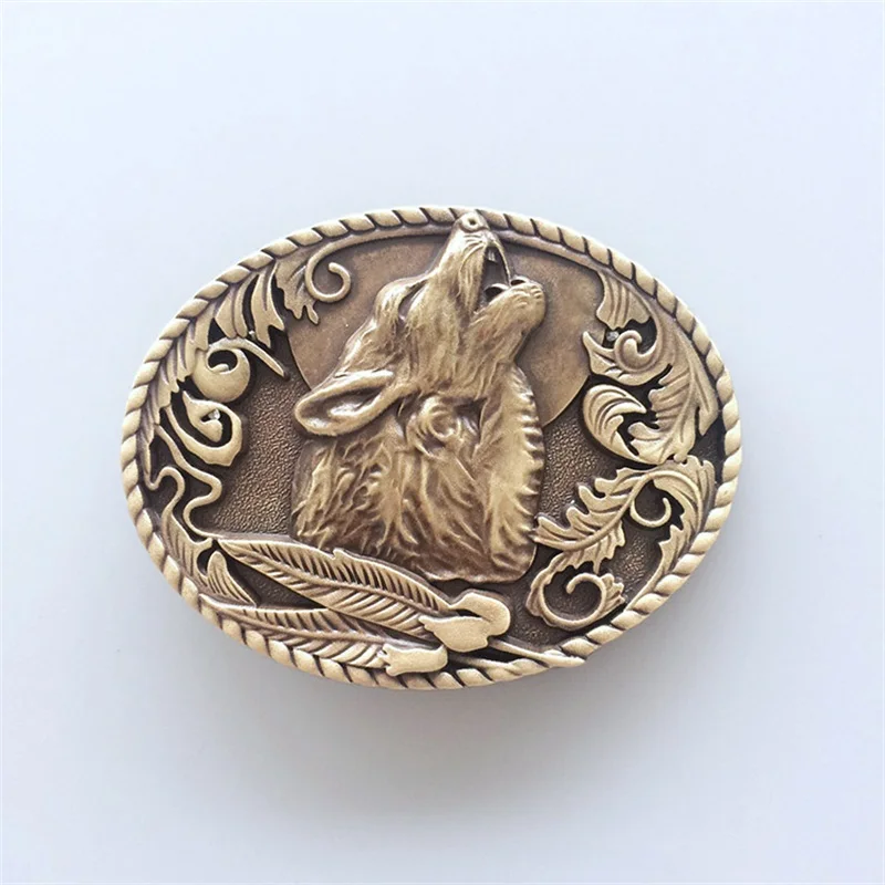 New Antique Bronze Plated Wolf Wildlife Western Oval Belt Buckle also Stock in US BUCKLE-WT013AB