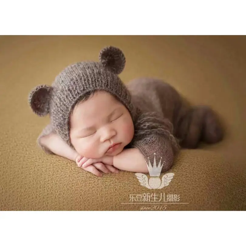 

Newborn Photography props Teddy Bear Overall Outfit Baby girl Footed Romper Bonnet set Infant Clothes Full set