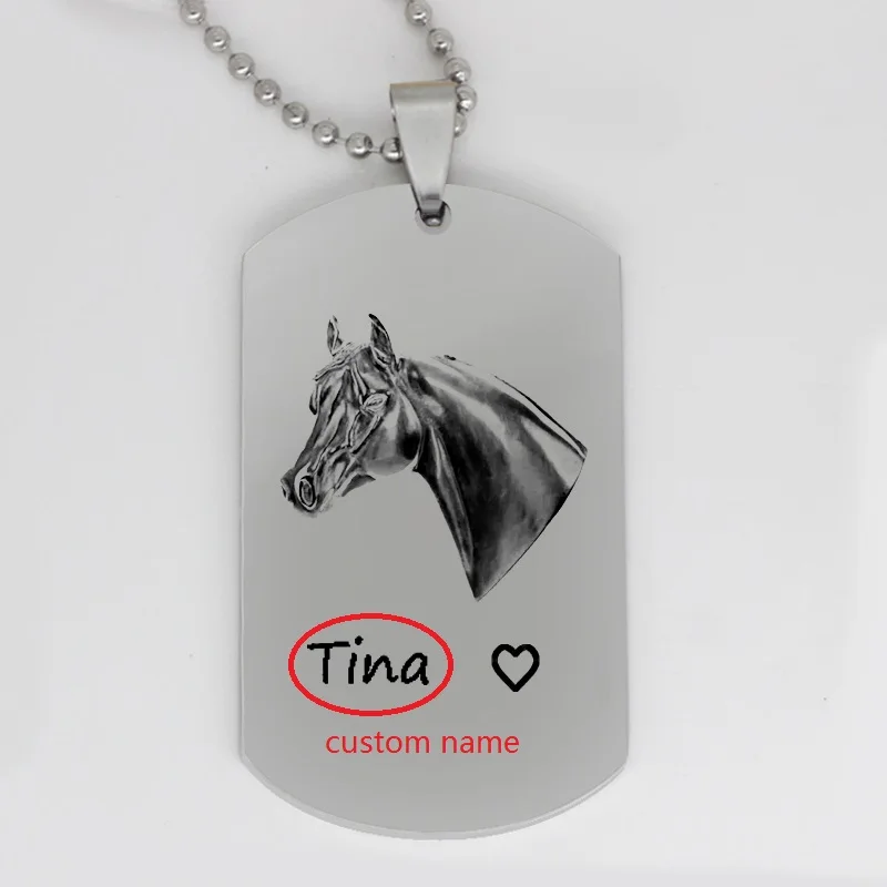 Ufine jewelry New Women Men Jewelry horse head pendant army card personality name stainless steel necklace drop shiping N4219