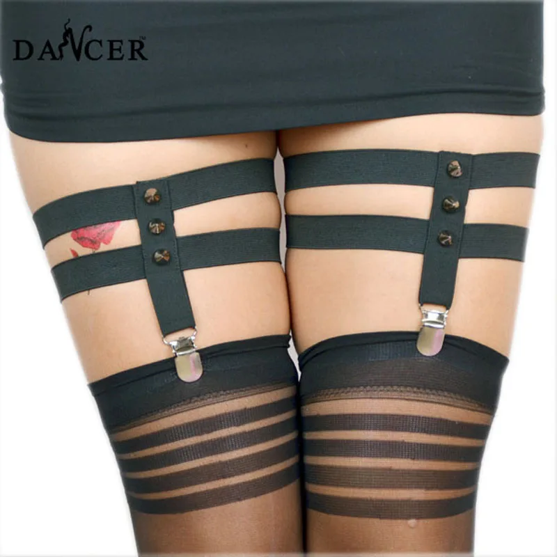 Harajuku punk garter belt leg cage thigh garter fetish sexy garter belt metal clips stockings suspenders women belt P0088