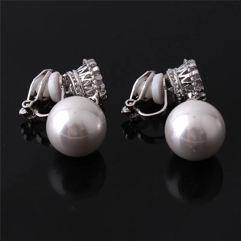 Top Quality Round Shape AAA Cubic Zircon Simulated Pearl Clip on Earrings Non Piercing for Women Elegant Ear Clip Not Allergy