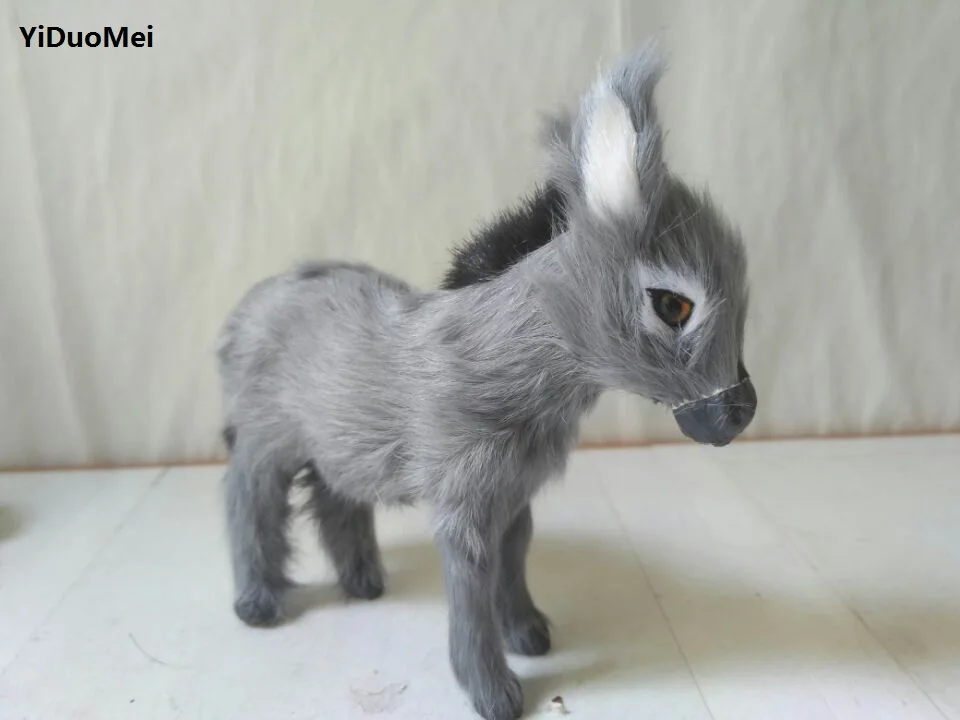 piccola simulazione modello di asino grigio modello di asino in plastica e pellicce circa 13x12 cm 1284