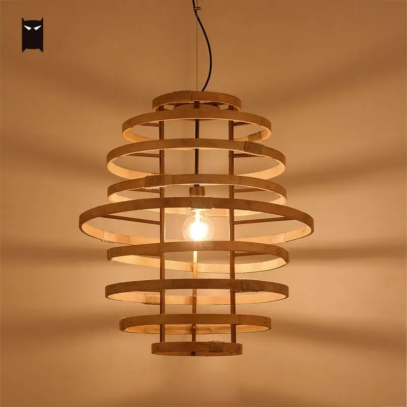 

Big Bamboo Wicker Rattan Shade Ring Pendant Light Fixture Retro Vintage Industrial Rustic Country Hanging Lamp Lustre Avize E27