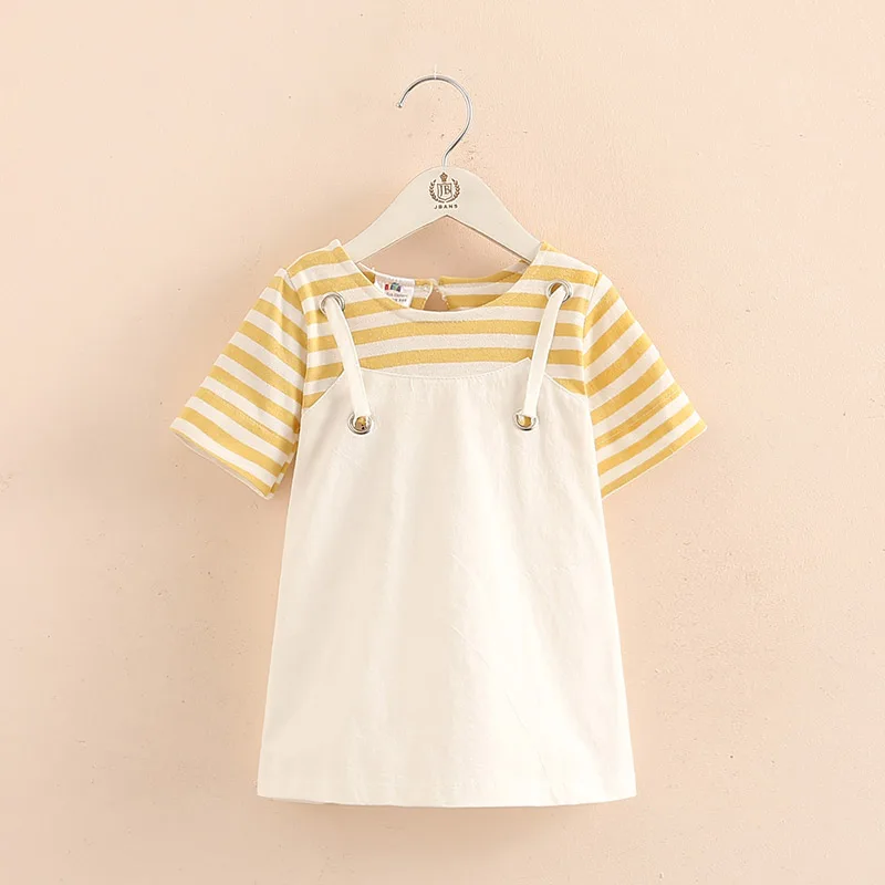 2024 Summer Fashion 2 3 4 5 6 8 10 12 Years Baby Children Patchwork Cotton Short Sleeve Striped Cotton Little Kids Girls Dress