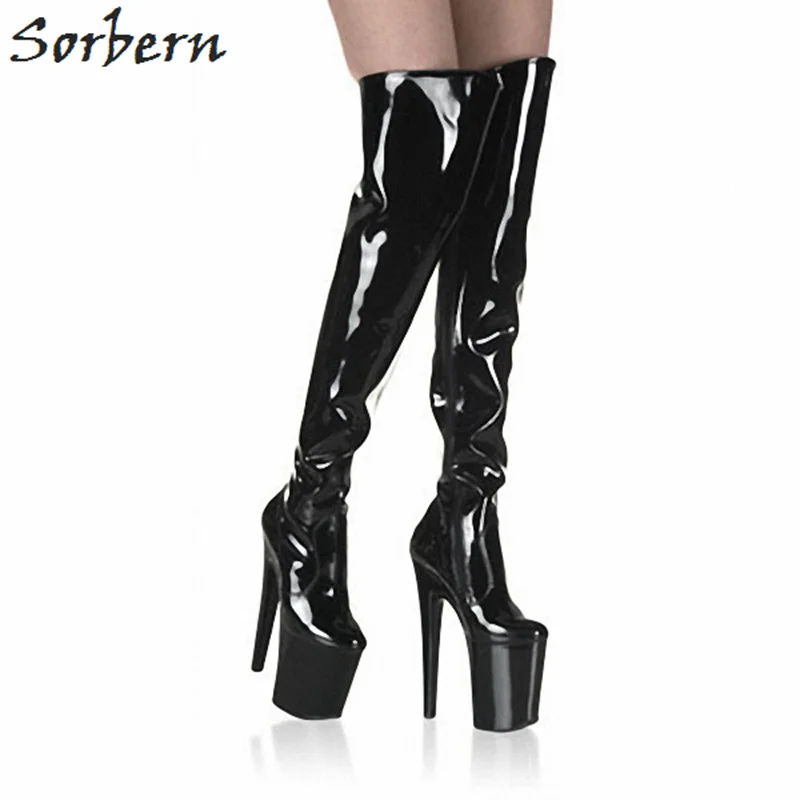 Sorbern Extrem High Heels 20Cm Over The Knee Boots Ladies Shoes Women 10Cm Platform Thigh Boots Runway Shoes Patent Leather Boot