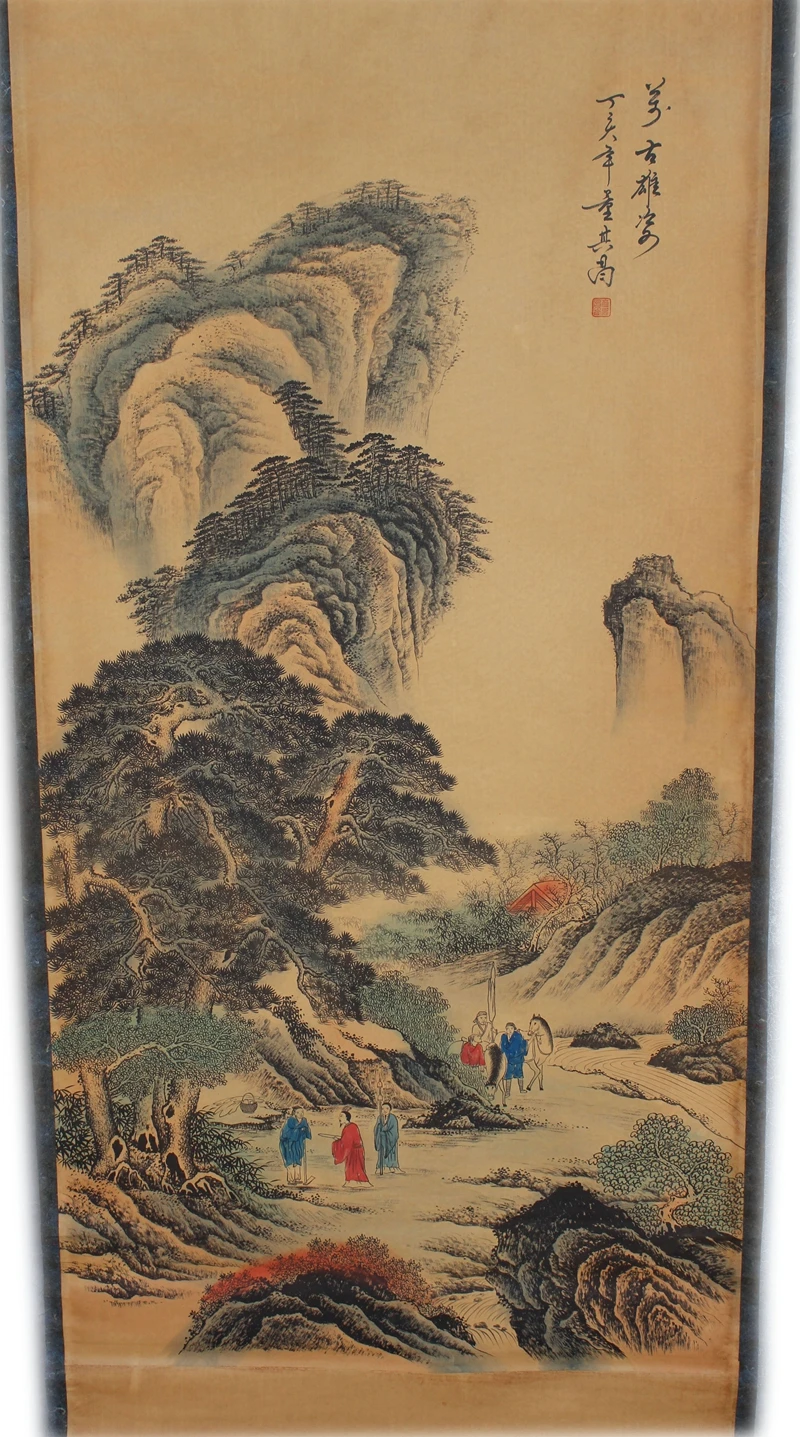 Hand-painted Chinese paintings, long axis of Landscape Figure painting, the ancient Chinese fairy collection