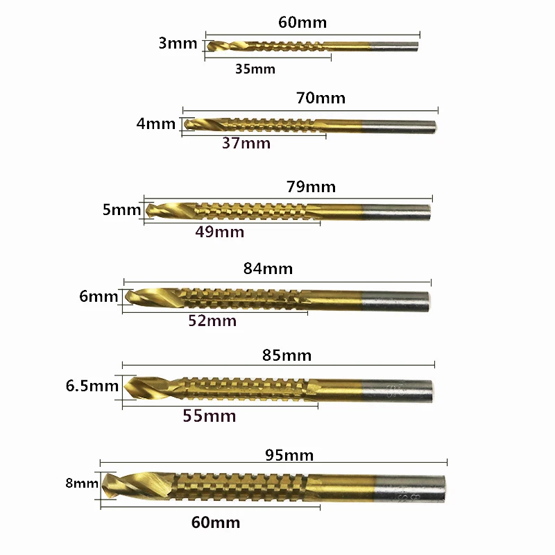 HSS TITANIUM COATED SAW DRILL SET FOR CUTTING SIDE 3-8MM carpenter's tool