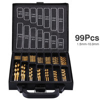 HAANZHALL  Iron Box packing 99PCS HSS Twist Drill Bits Set 1.5-10mm Titanium Coated Surface 118 Degree For Drilling woodworking