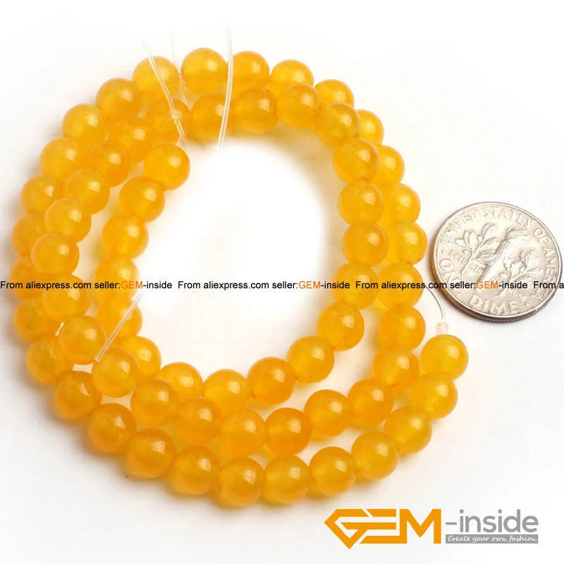 Round Yellow Jades Beads Fashion Jewelry Bead DIY Bead For Women Bracelet  & Necklace Making Strand 15\