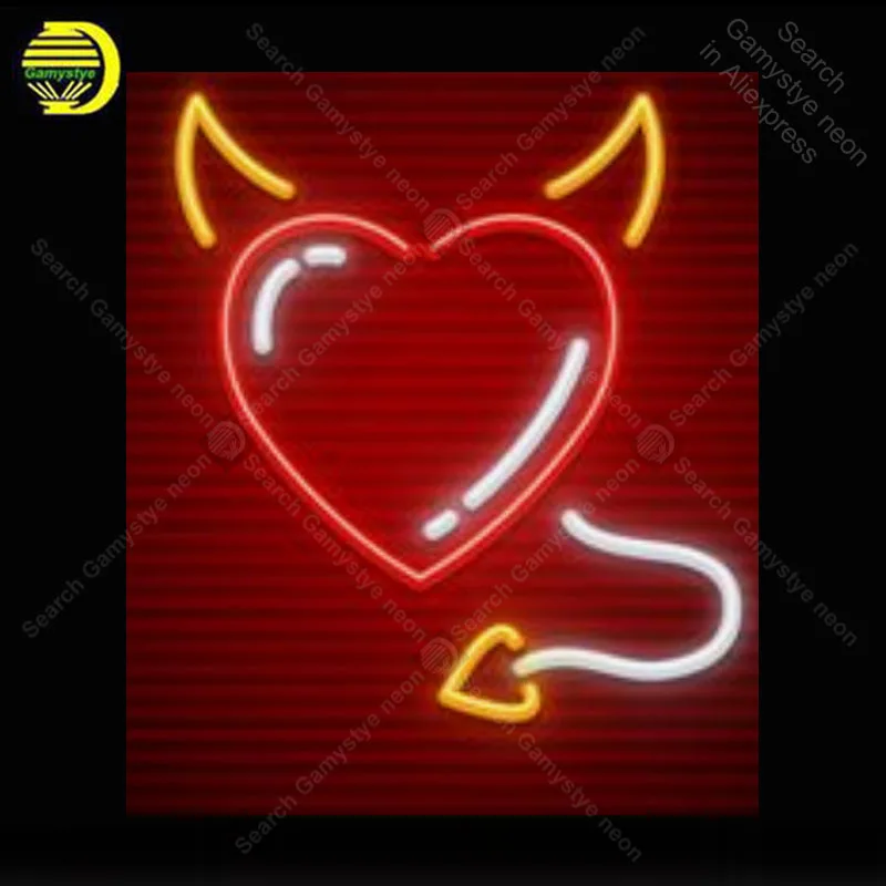 Neon light Signs Heart with horns and tail Neon Bulb sign not LED Lamp Handcraft display neon Letrero Neon enseigne lumine