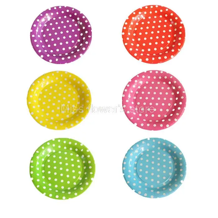 10 X Disposable Colored Polka Dots Round Paper Plate Dishes Food Trays Wedding Party Birthday Tableware Events Catering 7'' 9''