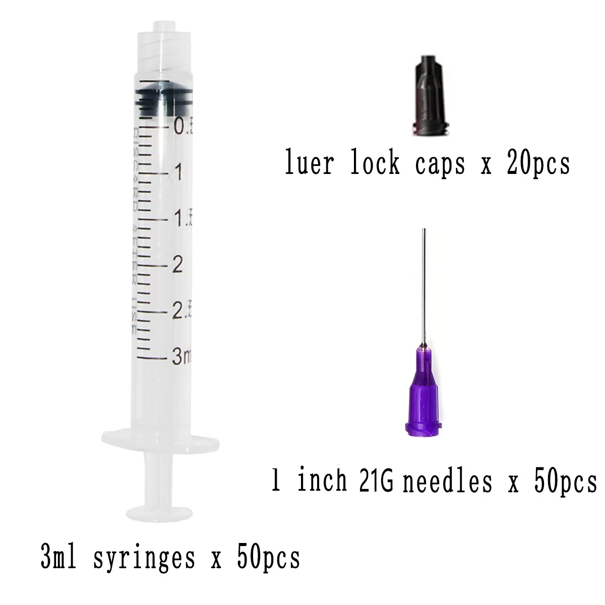 Plastic Syringe 3ml with 1inch 21G Blunt Tip Needles For Lab and Industrial Dispensing Adhesives Glue Soldering Paste(set of 50)