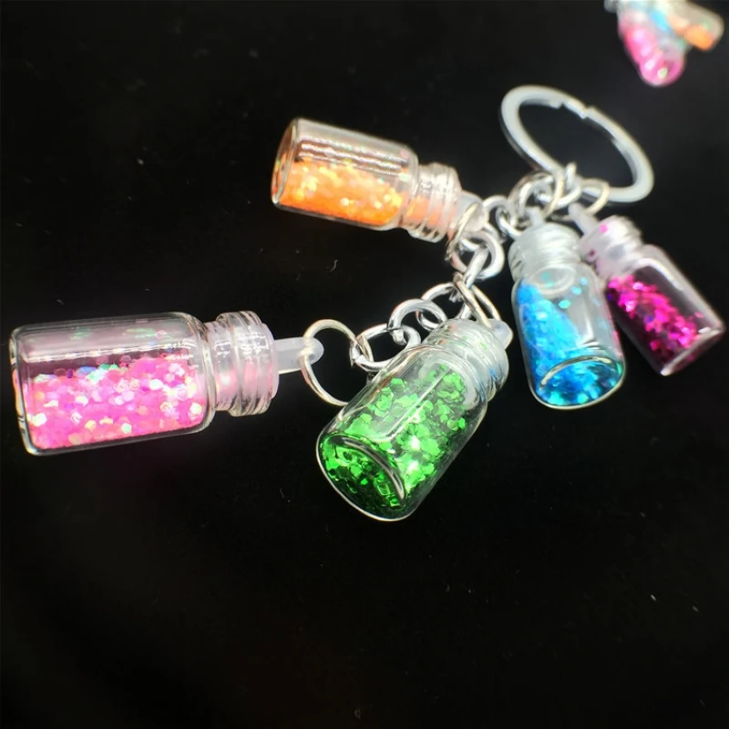 Cute Girls Drifting Bottle Bling Bling Stars Keychain For Women Bottle Charms Key Chains On Bags Trinket Jewelry Party Gifts