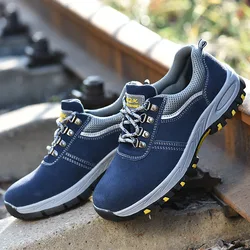 Steel Toe Safety Boots Ankle Survival Safty Anti-smashing Steel Mid-plate Safety Shoes Blue Shoes Women