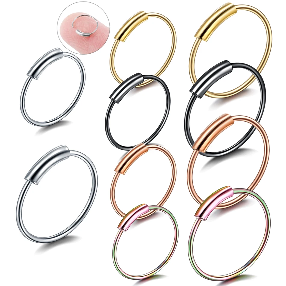 

1PC Steel Hinged Clicker Seamless Piercing Nose Rings Hoop Lip Ear Septum Helix Rings Cartilage Rook Piercings Clip Gift Jewelry