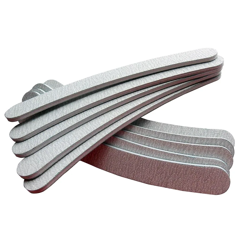 10 x Grey Nail Files Sanding 100/180 Curve Banana for Nail Art Tips Manicure