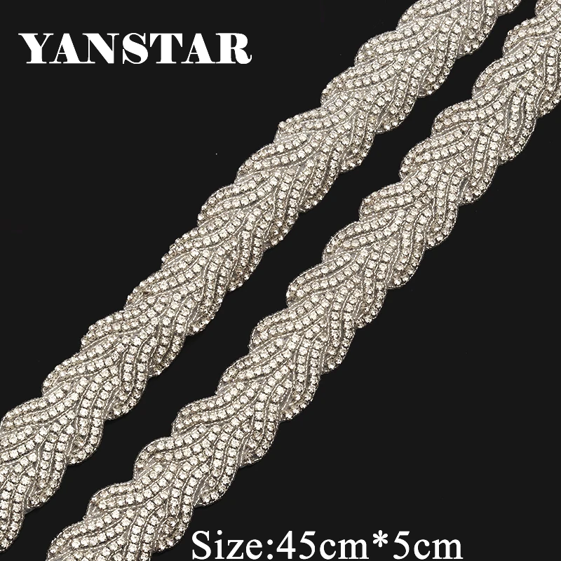 

YANSTAR(10pcs) Wholesale Handmade Sew Silver Crystal Rhinestones Appliques On Wedding Dress Belt DIY Bridal Gown Sash YS991