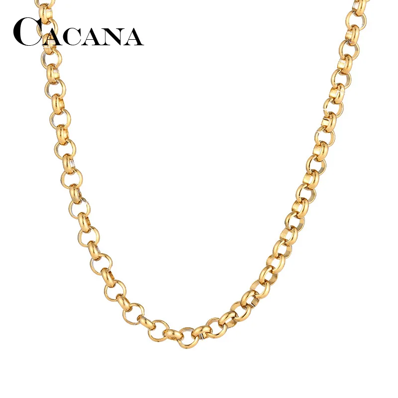 CACANA Stainless Steel Chain Necklaces For Man Women Gold Silver Color For Pendant Round Buckle Donot Fade Jewelry N1870