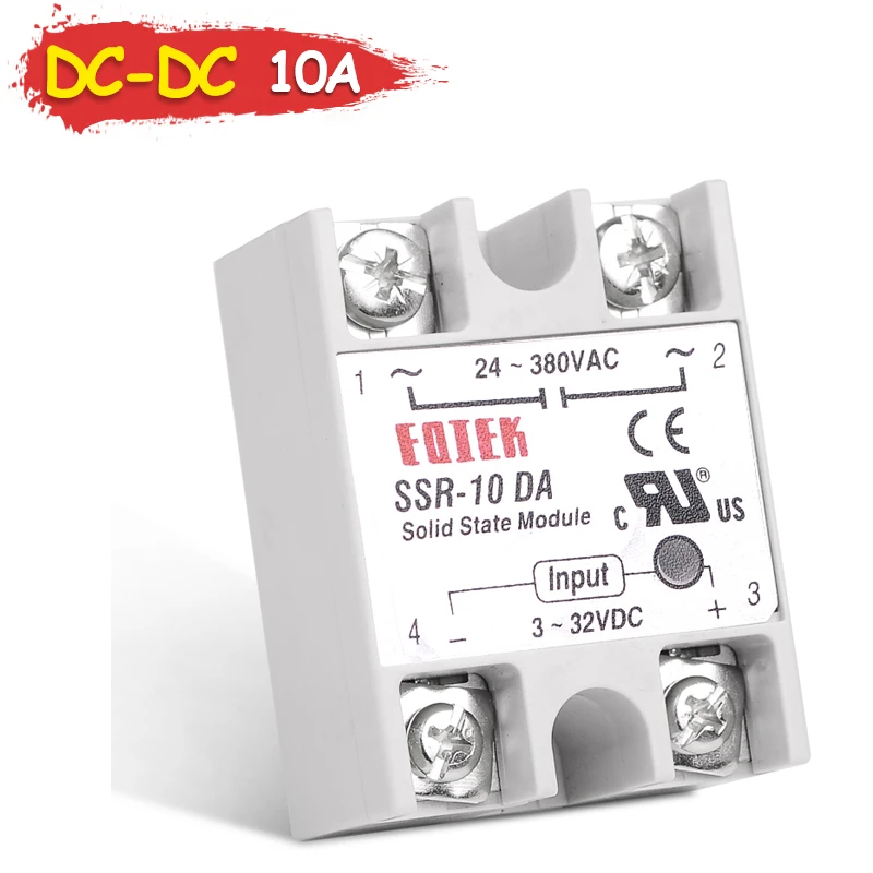 SSR-10DA Solid State Relay 10A Single Phase SSR Module 10DA DC-AC 3-32V 12V DC to 24-380V 220V AC for Temperature Controller