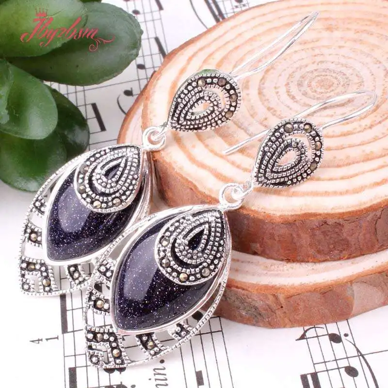 12x22mm Oval Jades Cat Eye Sandstone Stone Bead Marcasite White Tibetan Silver Earring 1 Pair Fashion Jewelry Gift Free Shipping