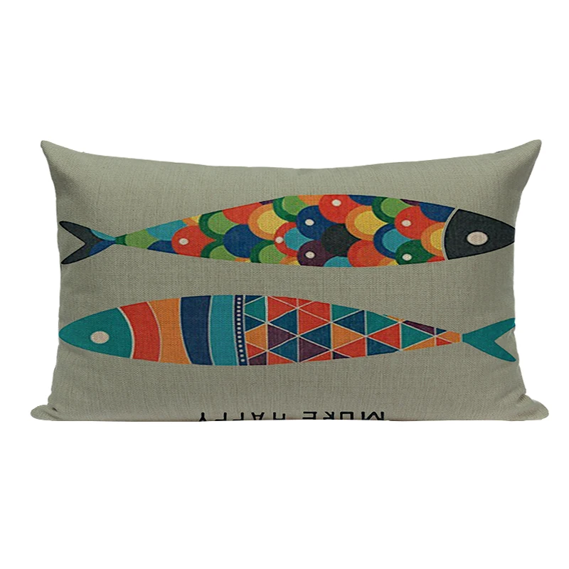 Vintage Decoration Cushion   Marine  Colorful Fish Spring Pillowcase Houseware  Sofa Car Home Decor  Pillow Case Custom Covers