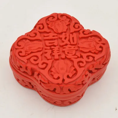 

Exquisite Chinese Flower Red Cinnabar Lacquer "Ji Xiang Ru Yi" Flower Designs Auspicious Jewelry Box